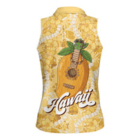 Hawaiian Mango Ukulele Women Sleeveless Polo Shirt Retro Yellow Hibiscus Pikake Lei