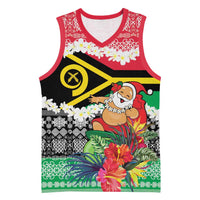 Personalised Vanuatu Joyeux Noel Basketball Jersey Proud To Be a Ni-Van Sand Drawing Art LT9 Unisex Red - Polynesian Pride