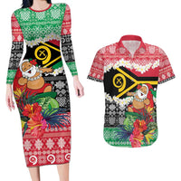 Personalised Vanuatu Joyeux Noel Couples Matching Long Sleeve Bodycon Dress and Hawaiian Shirt Proud To Be a Ni-Van Sand Drawing Art - Polynesian Pride