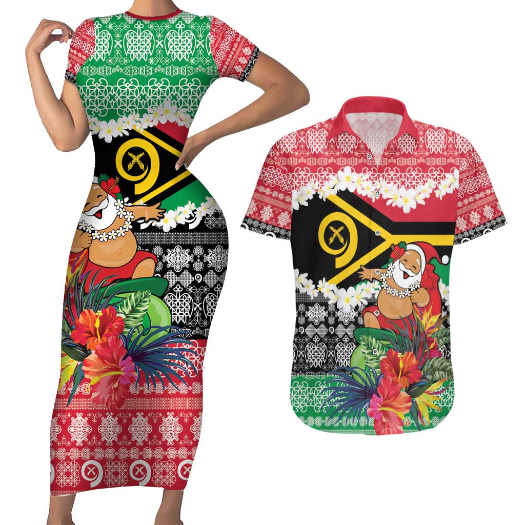 Personalised Vanuatu Joyeux Noel Couples Matching Short Sleeve Bodycon Dress and Hawaiian Shirt Proud To Be a Ni-Van Sand Drawing Art - Polynesian Pride