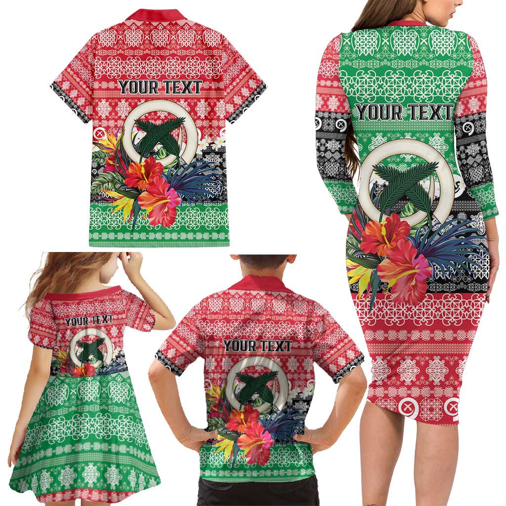 Personalised Vanuatu Joyeux Noel Family Matching Long Sleeve Bodycon Dress and Hawaiian Shirt Proud To Be a Ni-Van Sand Drawing Art - Polynesian Pride