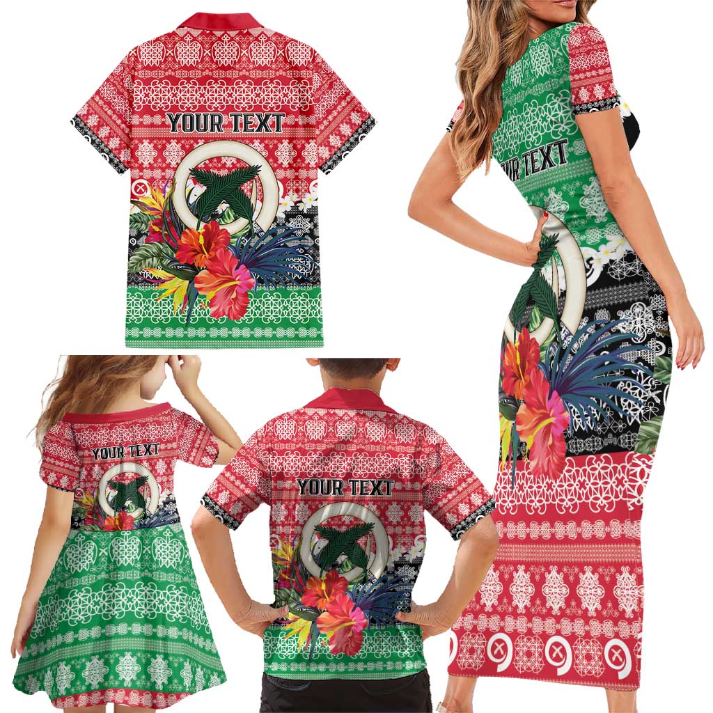 Personalised Vanuatu Joyeux Noel Family Matching Short Sleeve Bodycon Dress and Hawaiian Shirt Proud To Be a Ni-Van Sand Drawing Art - Polynesian Pride