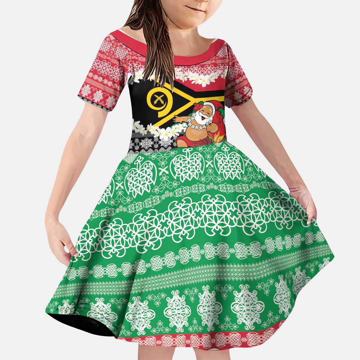 Personalised Vanuatu Joyeux Noel Kid Short Sleeve Dress Proud To Be a Ni-Van Sand Drawing Art - Polynesian Pride