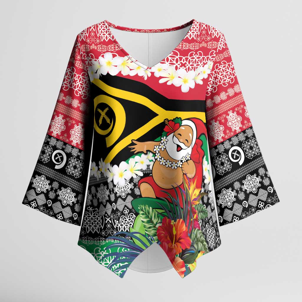 Personalised Vanuatu Joyeux Noel Kimono Sleeve Blouse Proud To Be a Ni-Van Sand Drawing Art LT9 Female Red - Polynesian Pride