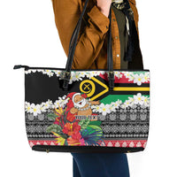 Personalised Vanuatu Joyeux Noel Leather Tote Bag Proud To Be a Ni-Van Sand Drawing Art - Polynesian Pride