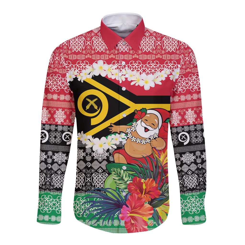 Personalised Vanuatu Joyeux Noel Long Sleeve Button Shirt Proud To Be a Ni-Van Sand Drawing Art LT9 Unisex Red - Polynesian Pride