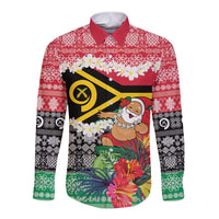 Personalised Vanuatu Joyeux Noel Long Sleeve Button Shirt Proud To Be a Ni-Van Sand Drawing Art LT9 Unisex Red - Polynesian Pride