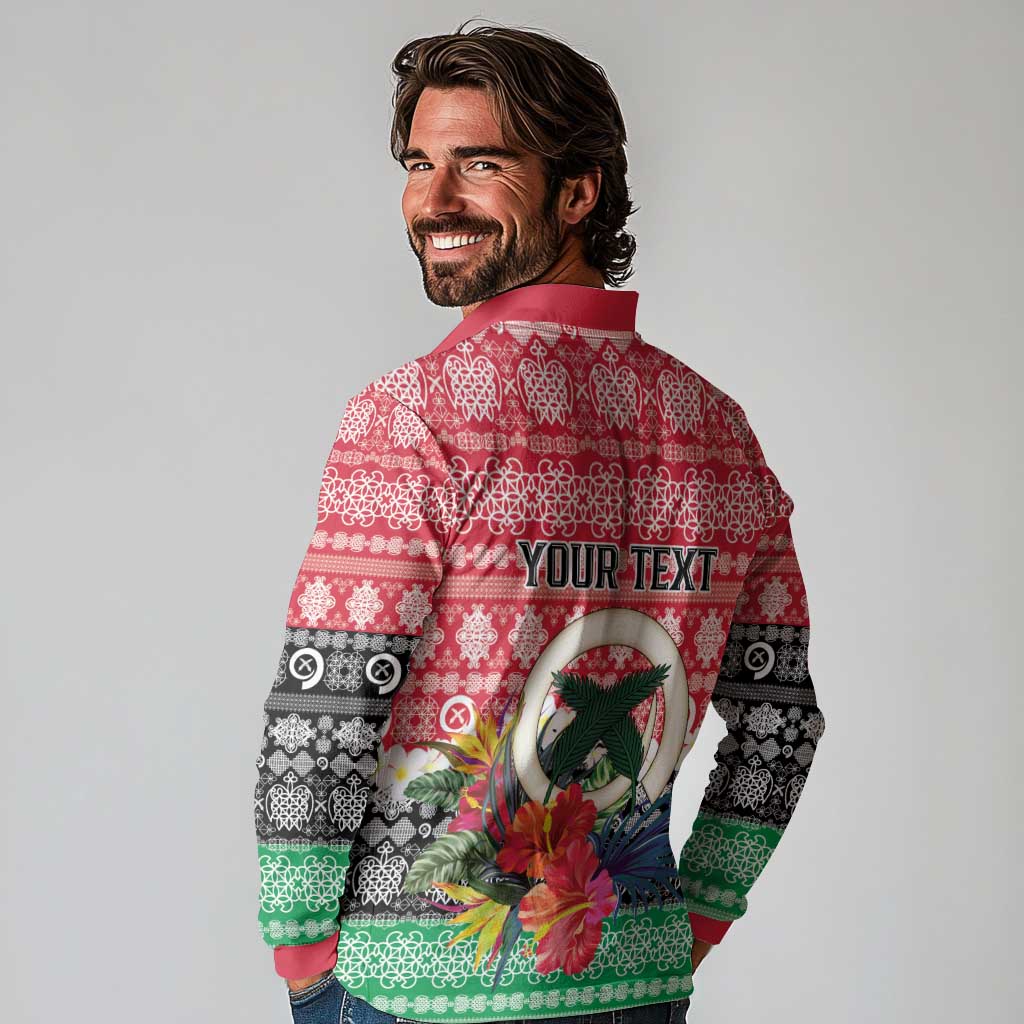 Personalised Vanuatu Joyeux Noel Long Sleeve Polo Shirt Proud To Be a Ni-Van Sand Drawing Art - Polynesian Pride