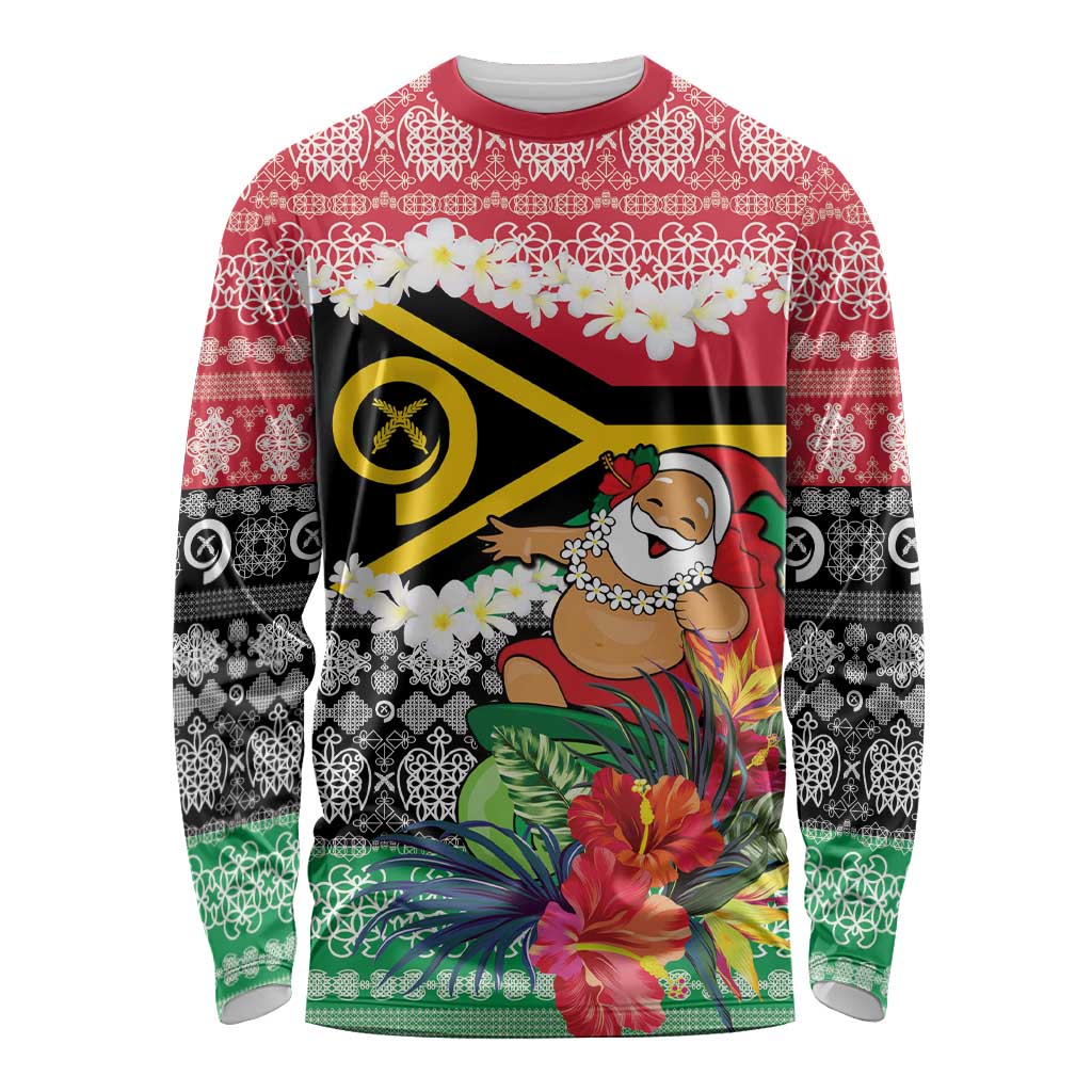 Personalised Vanuatu Joyeux Noel Long Sleeve Shirt Proud To Be a Ni-Van Sand Drawing Art LT9 Unisex Red - Polynesian Pride