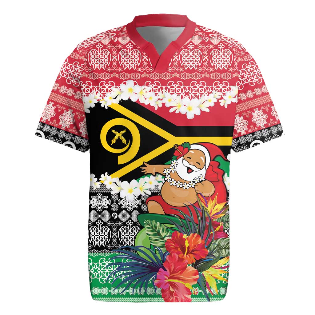 Personalised Vanuatu Joyeux Noel Rugby Jersey Proud To Be a Ni-Van Sand Drawing Art LT9 Red - Polynesian Pride