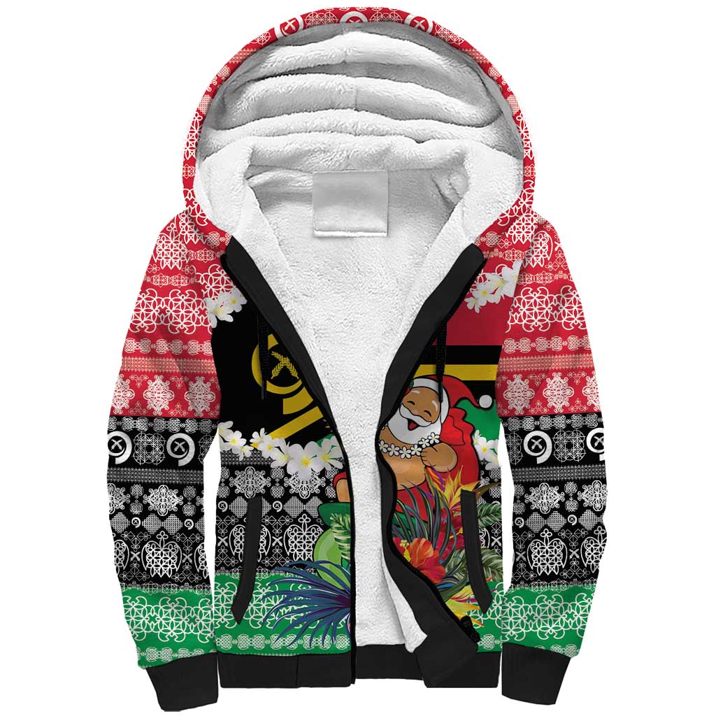 Personalised Vanuatu Joyeux Noel Sherpa Hoodie Proud To Be a Ni-Van Sand Drawing Art LT9 Unisex Red - Polynesian Pride