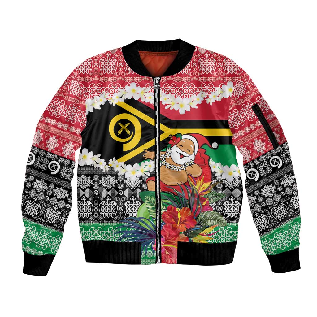 Personalised Vanuatu Joyeux Noel Sleeve Zip Bomber Jacket Proud To Be a Ni-Van Sand Drawing Art - Polynesian Pride