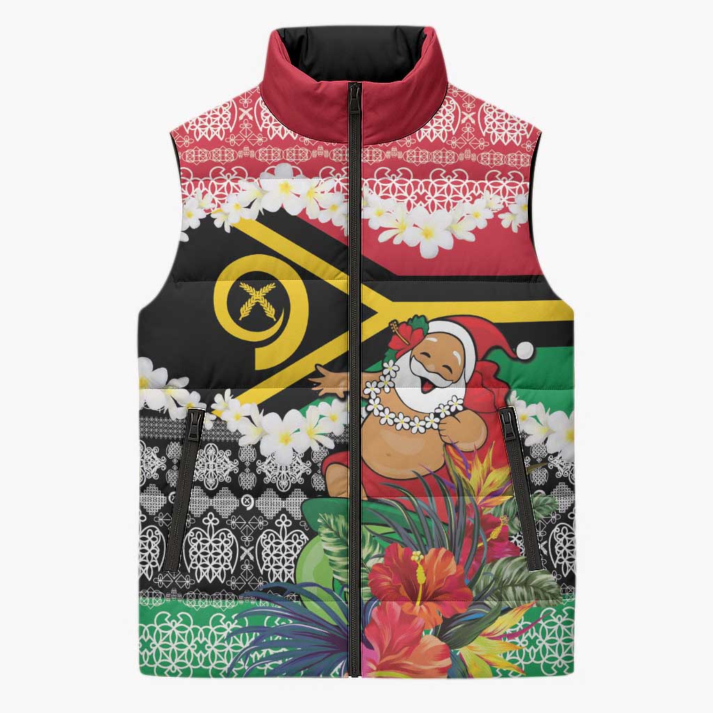 Personalised Vanuatu Joyeux Noel Sleeveless Puffer Jacket Proud To Be a Ni-Van Sand Drawing Art LT9 Unisex Red - Polynesian Pride