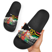 Personalised Vanuatu Joyeux Noel Slide Sandals Proud To Be a Ni-Van Sand Drawing Art - Polynesian Pride