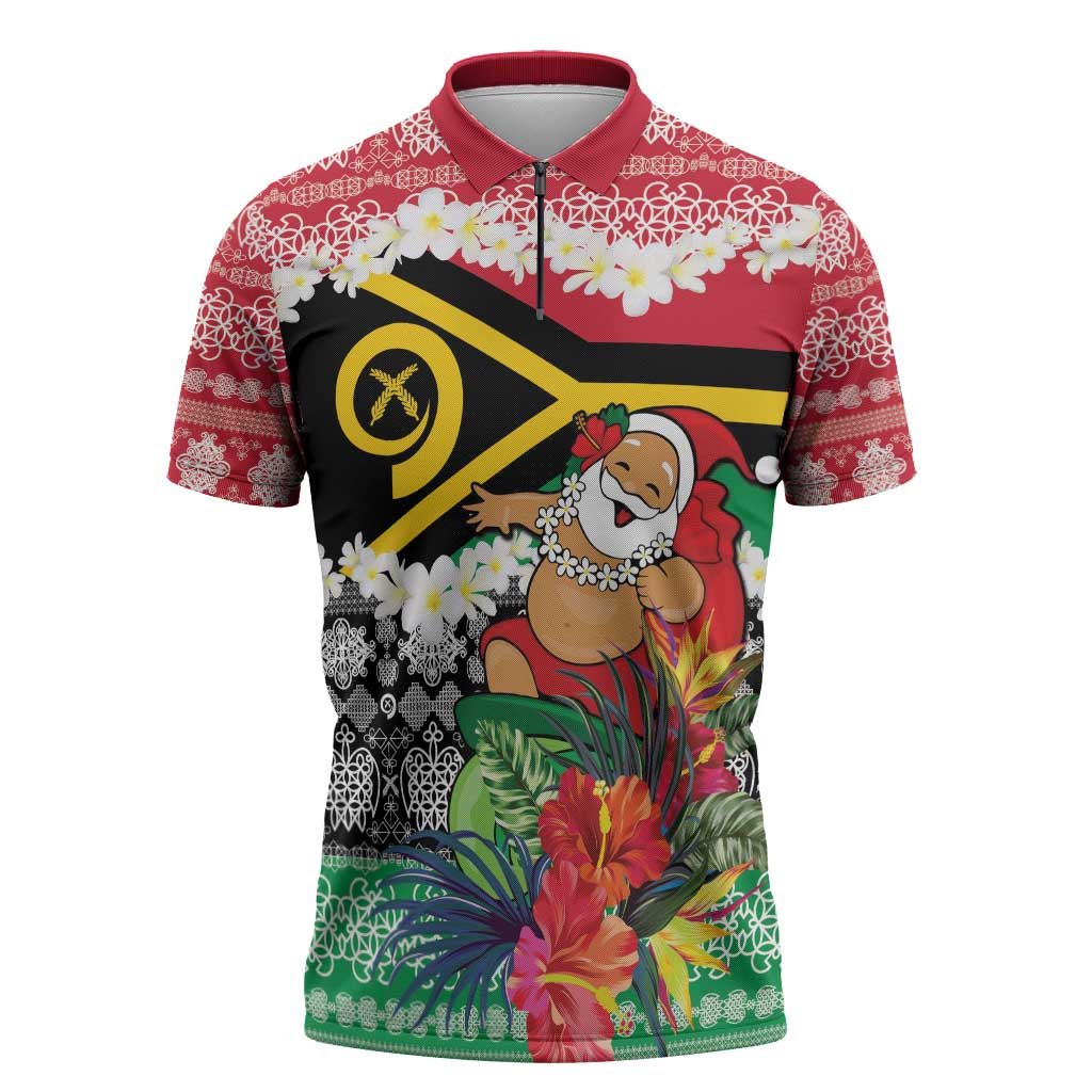 Personalised Vanuatu Joyeux Noel Zipper Polo Shirt Proud To Be a Ni-Van Sand Drawing Art LT9 Red - Polynesian Pride