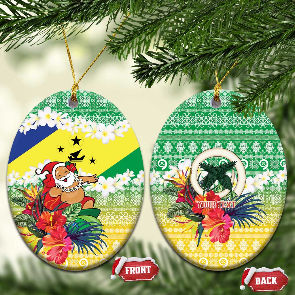 Personalised Malampa Joyeux Noel Ceramic Ornament Proud To Be a Ni-Van Sand Drawing Art LT9 Oval Lime - Polynesian Pride