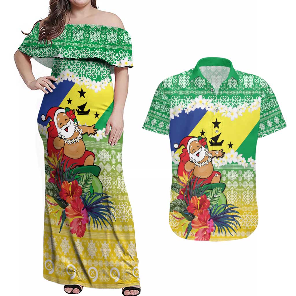 Personalised Malampa Joyeux Noel Couples Matching Off Shoulder Maxi Dress and Hawaiian Shirt Proud To Be a Ni-Van Sand Drawing Art - Polynesian Pride