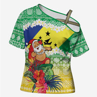 Personalised Malampa Joyeux Noel Cross Shoulder Shirt Proud To Be a Ni-Van Sand Drawing Art LT9 Female Lime - Polynesian Pride