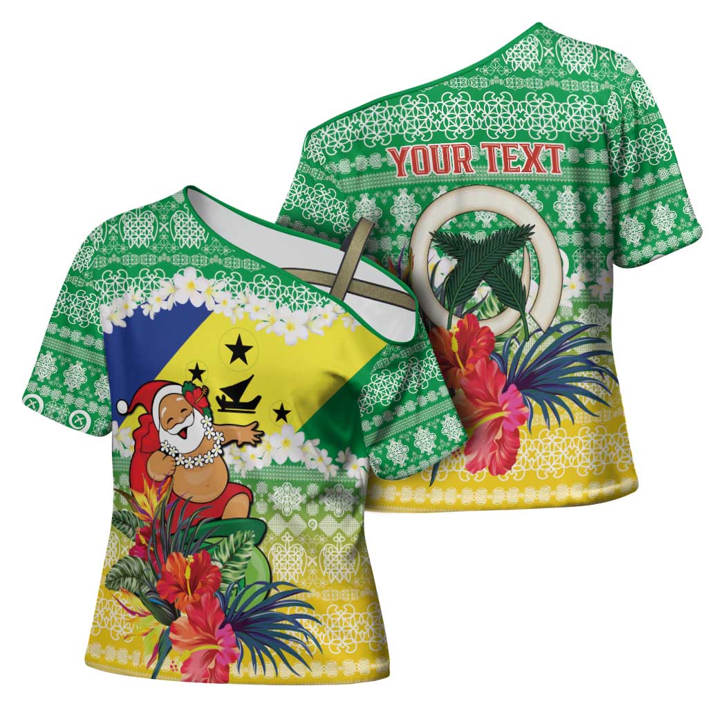 Personalised Malampa Joyeux Noel Cross Shoulder Shirt Proud To Be a Ni-Van Sand Drawing Art LT9 - Polynesian Pride