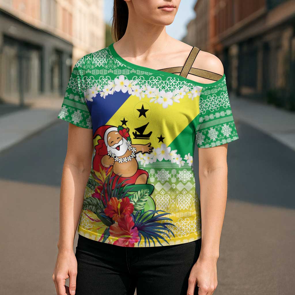 Personalised Malampa Joyeux Noel Cross Shoulder Shirt Proud To Be a Ni-Van Sand Drawing Art LT9 - Polynesian Pride
