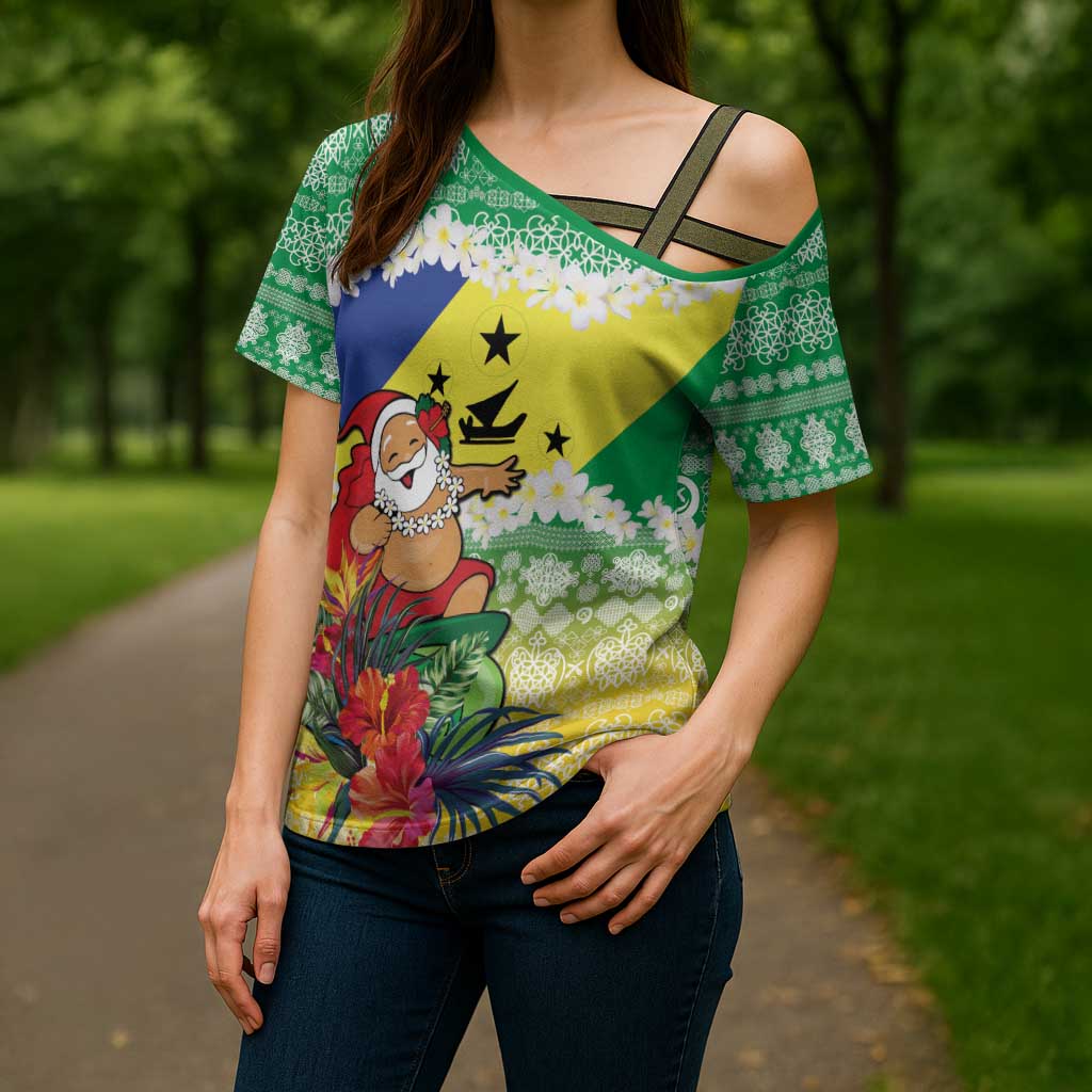 Personalised Malampa Joyeux Noel Cross Shoulder Shirt Proud To Be a Ni-Van Sand Drawing Art LT9 - Polynesian Pride