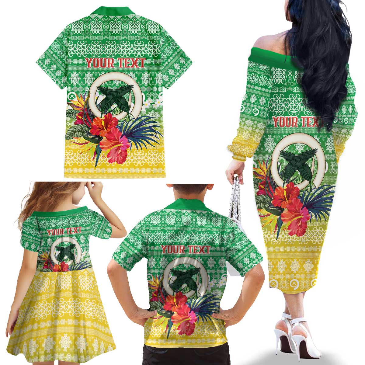 Personalised Malampa Joyeux Noel Family Matching Off The Shoulder Long Sleeve Dress and Hawaiian Shirt Proud To Be a Ni-Van Sand Drawing Art - Polynesian Pride