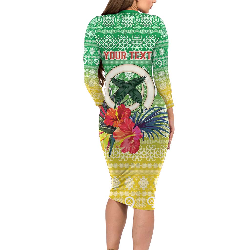 Personalised Malampa Joyeux Noel Long Sleeve Bodycon Dress Proud To Be a Ni-Van Sand Drawing Art - Polynesian Pride