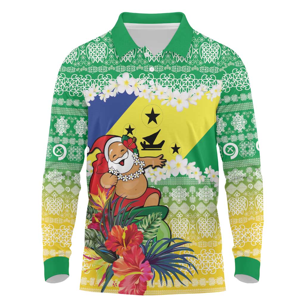 Personalised Malampa Joyeux Noel Long Sleeve Polo Shirt Proud To Be a Ni-Van Sand Drawing Art LT9 Lime - Polynesian Pride