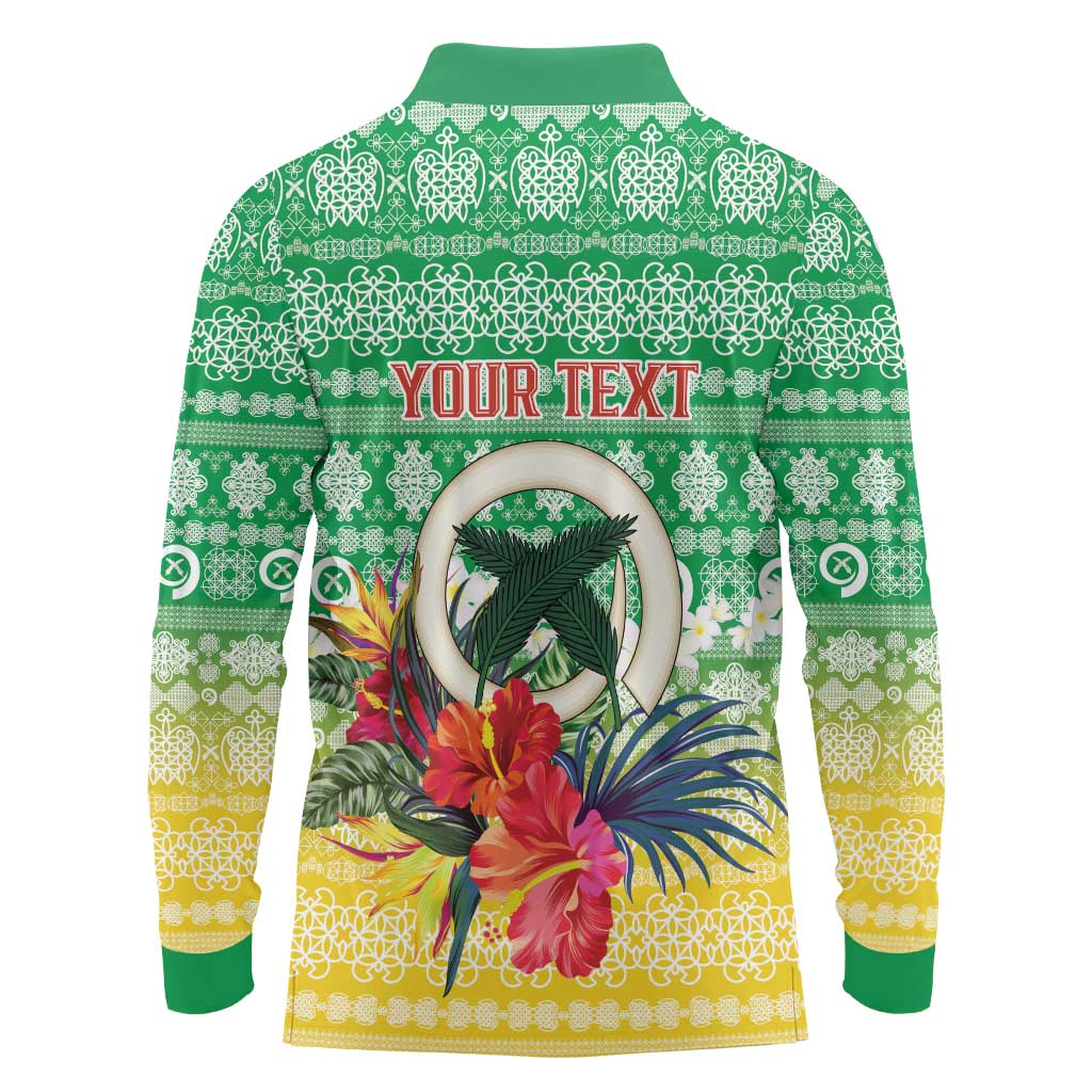 Personalised Malampa Joyeux Noel Long Sleeve Polo Shirt Proud To Be a Ni-Van Sand Drawing Art LT9 - Polynesian Pride
