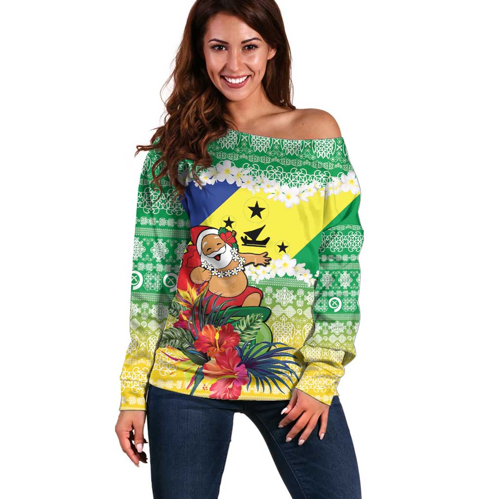 Personalised Malampa Joyeux Noel Off Shoulder Sweater Proud To Be a Ni-Van Sand Drawing Art - Polynesian Pride