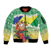 Personalised Malampa Joyeux Noel Sleeve Zip Bomber Jacket Proud To Be a Ni-Van Sand Drawing Art - Polynesian Pride