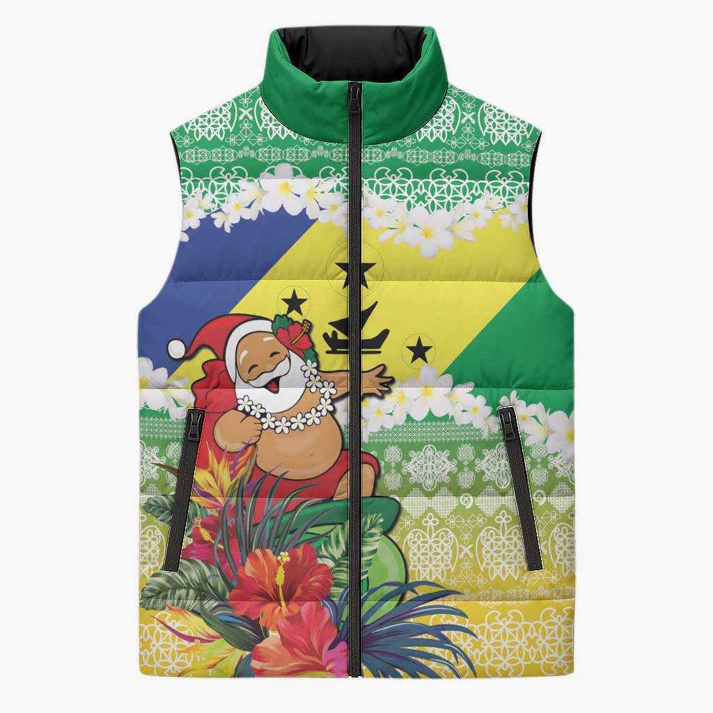 Personalised Malampa Joyeux Noel Sleeveless Puffer Jacket Proud To Be a Ni-Van Sand Drawing Art LT9 Unisex Lime - Polynesian Pride