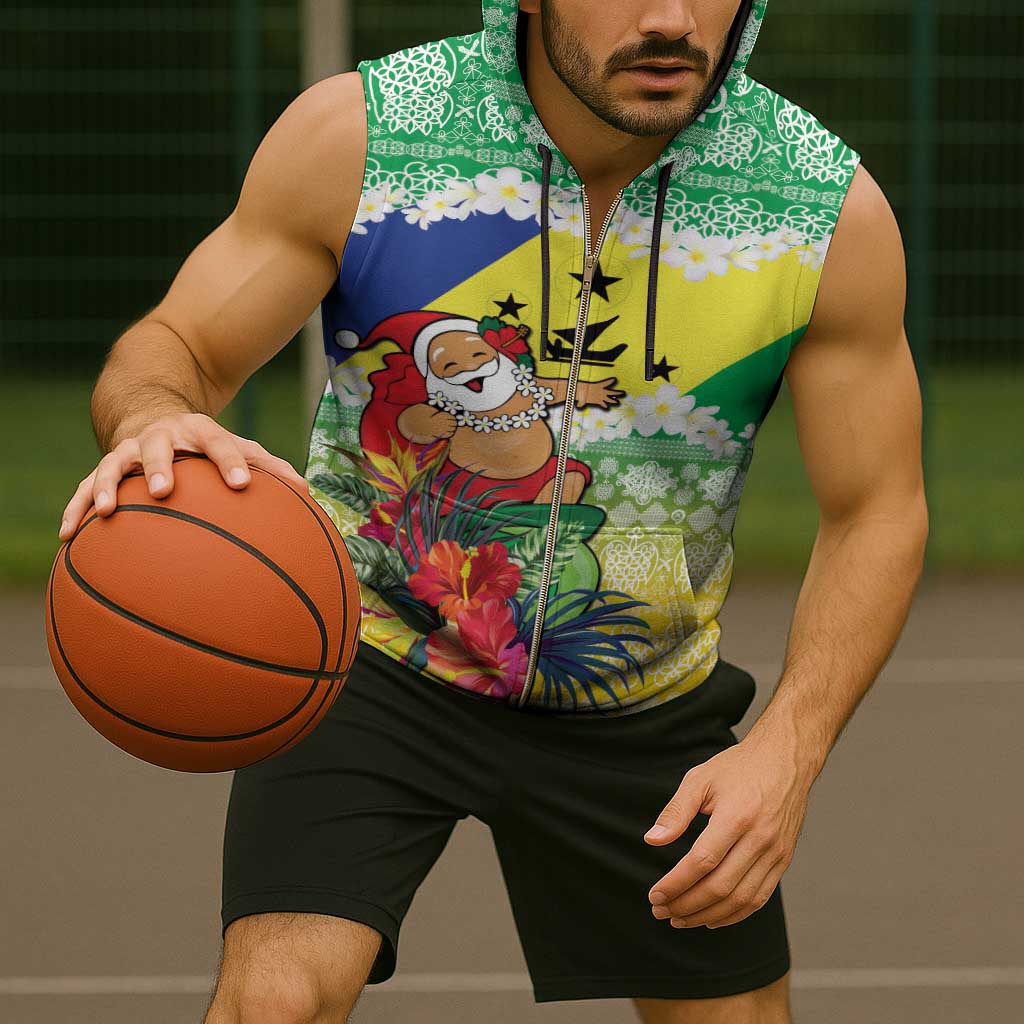 Personalised Malampa Joyeux Noel Sleeveless Zip Hoodie Proud To Be a Ni-Van Sand Drawing Art - Polynesian Pride