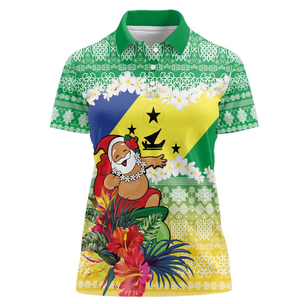 Personalised Malampa Joyeux Noel Women Polo Shirt Proud To Be a Ni-Van Sand Drawing Art - Polynesian Pride