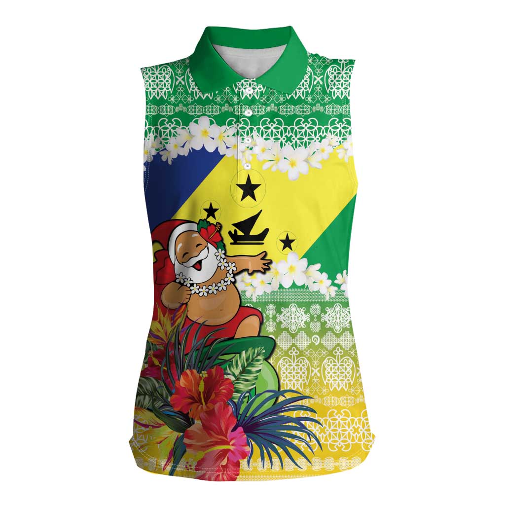 Personalised Malampa Joyeux Noel Women Sleeveless Polo Shirt Proud To Be a Ni-Van Sand Drawing Art LT9 Female Lime - Polynesian Pride