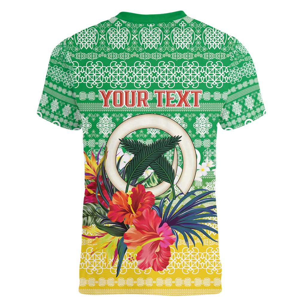 Personalised Malampa Joyeux Noel Women V-Neck T-Shirt Proud To Be a Ni-Van Sand Drawing Art - Polynesian Pride