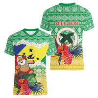 Personalised Malampa Joyeux Noel Women V-Neck T-Shirt Proud To Be a Ni-Van Sand Drawing Art - Polynesian Pride