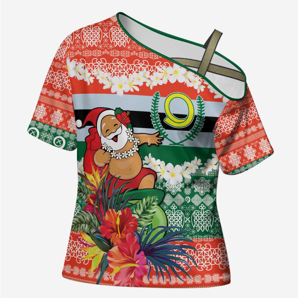 Personalised Penama Joyeux Noel Cross Shoulder Shirt Proud To Be a Ni-Van Sand Drawing Art LT9 Female Red - Polynesian Pride