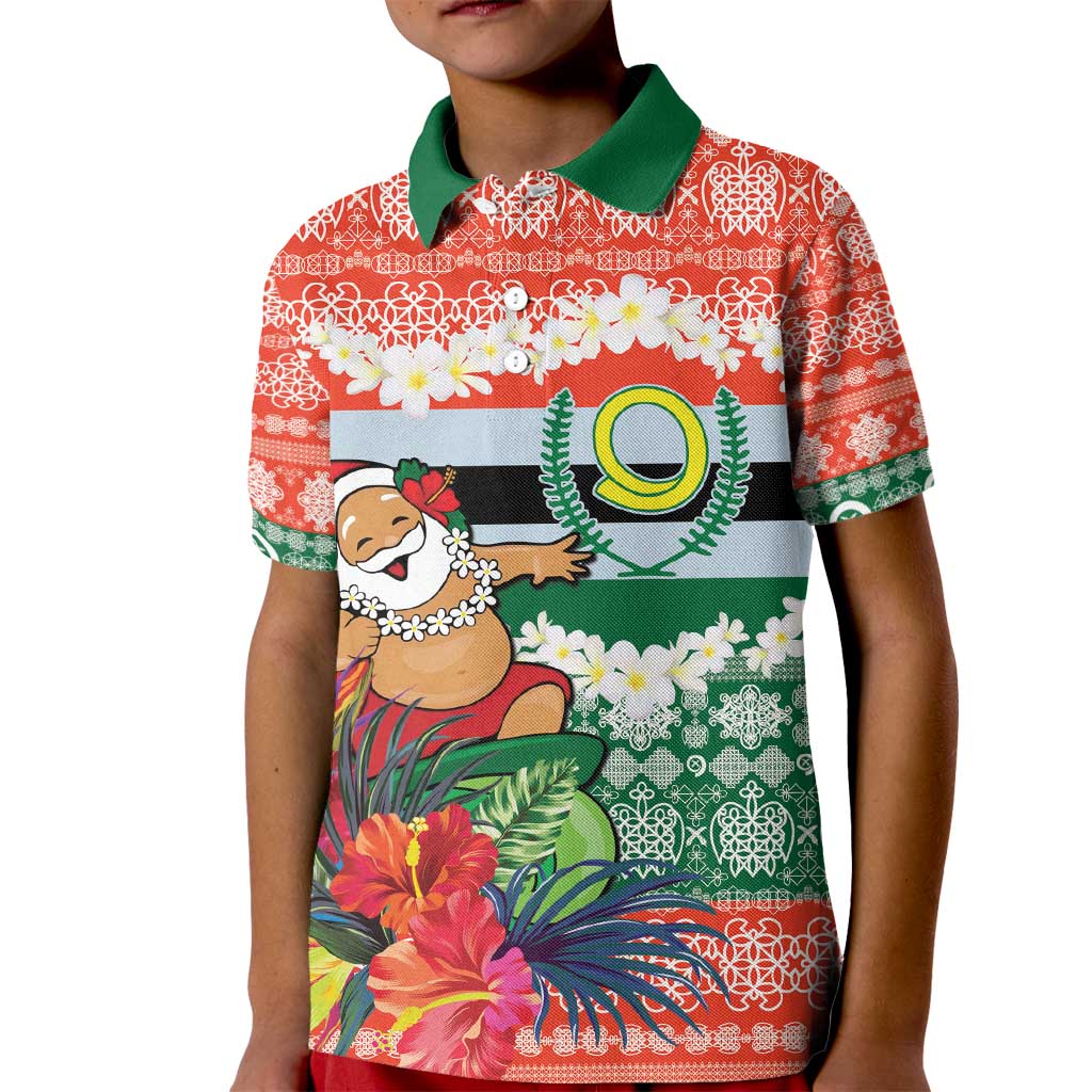 Personalised Penama Joyeux Noel Kid Polo Shirt Proud To Be a Ni-Van Sand Drawing Art - Polynesian Pride