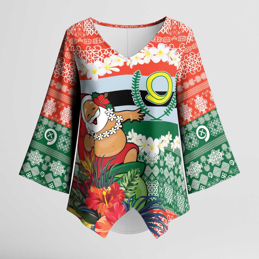 Personalised Penama Joyeux Noel Kimono Sleeve Blouse Proud To Be a Ni-Van Sand Drawing Art LT9 Female Red - Polynesian Pride