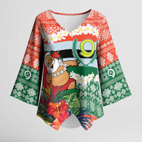 Personalised Penama Joyeux Noel Kimono Sleeve Blouse Proud To Be a Ni-Van Sand Drawing Art LT9 Female Red - Polynesian Pride