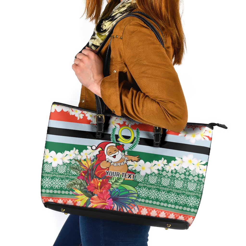 Personalised Penama Joyeux Noel Leather Tote Bag Proud To Be a Ni-Van Sand Drawing Art - Polynesian Pride