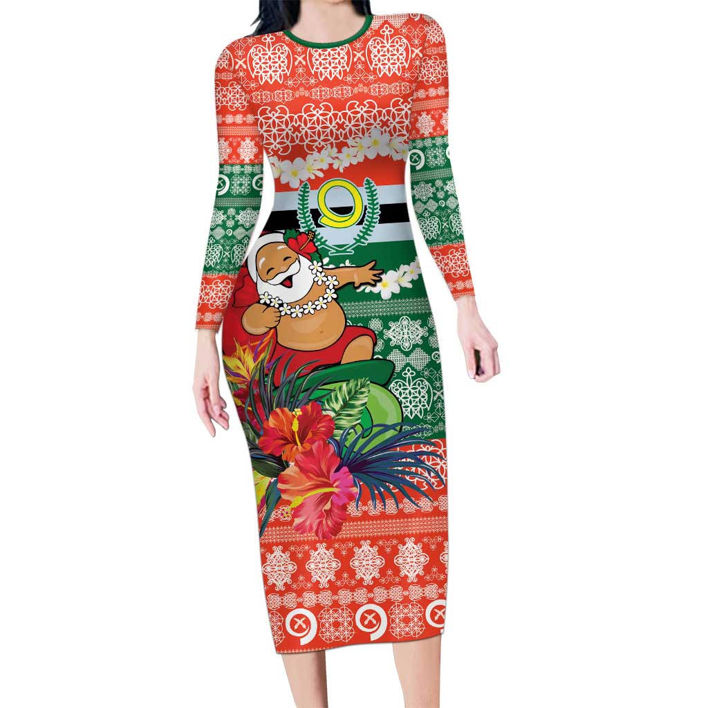 Personalised Penama Joyeux Noel Long Sleeve Bodycon Dress Proud To Be a Ni-Van Sand Drawing Art - Polynesian Pride