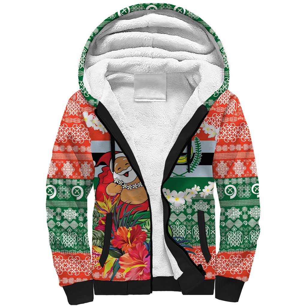 Personalised Penama Joyeux Noel Sherpa Hoodie Proud To Be a Ni-Van Sand Drawing Art LT9 Unisex Red - Polynesian Pride