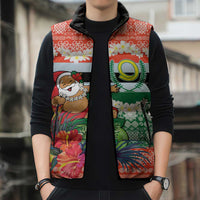 Personalised Penama Joyeux Noel Sleeveless Puffer Jacket Proud To Be a Ni-Van Sand Drawing Art - Polynesian Pride