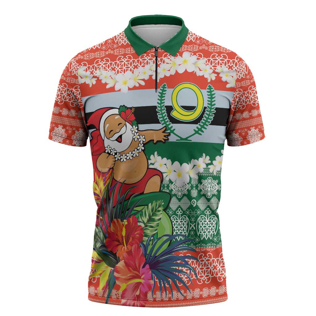 Personalised Penama Joyeux Noel Zipper Polo Shirt Proud To Be a Ni-Van Sand Drawing Art LT9 Red - Polynesian Pride