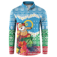 Personalised Sanma Joyeux Noel Button Sweatshirt Proud To Be a Ni-Van Sand Drawing Art LT9 Blue - Polynesian Pride