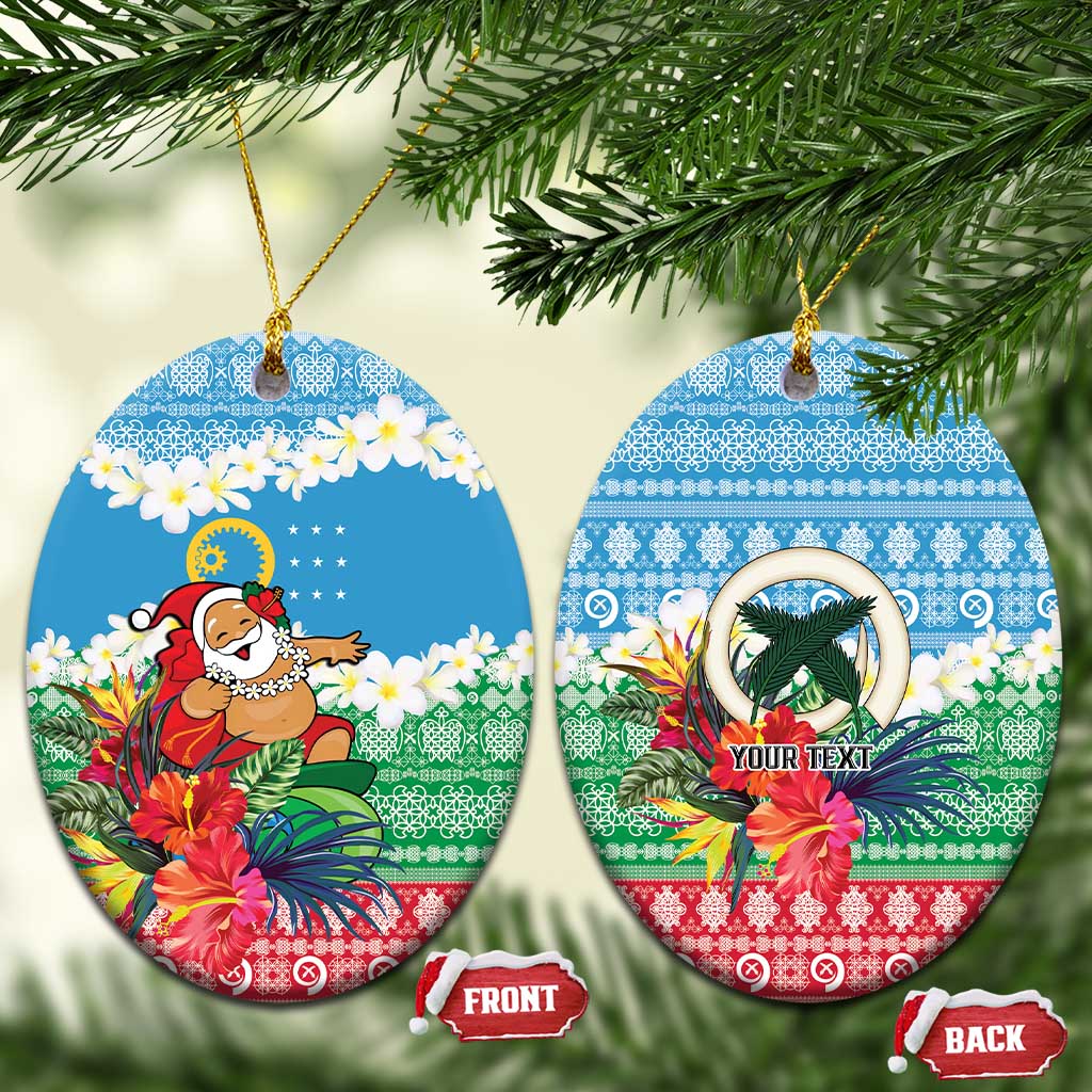 Personalised Sanma Joyeux Noel Ceramic Ornament Proud To Be a Ni-Van Sand Drawing Art LT9 Oval Blue - Polynesian Pride