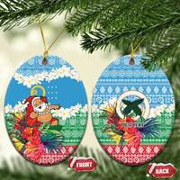 Personalised Sanma Joyeux Noel Ceramic Ornament Proud To Be a Ni-Van Sand Drawing Art LT9 Oval Blue - Polynesian Pride