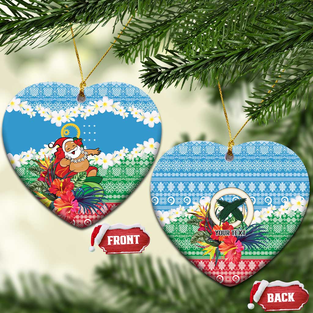 Personalised Sanma Joyeux Noel Ceramic Ornament Proud To Be a Ni-Van Sand Drawing Art LT9 Heart Blue - Polynesian Pride